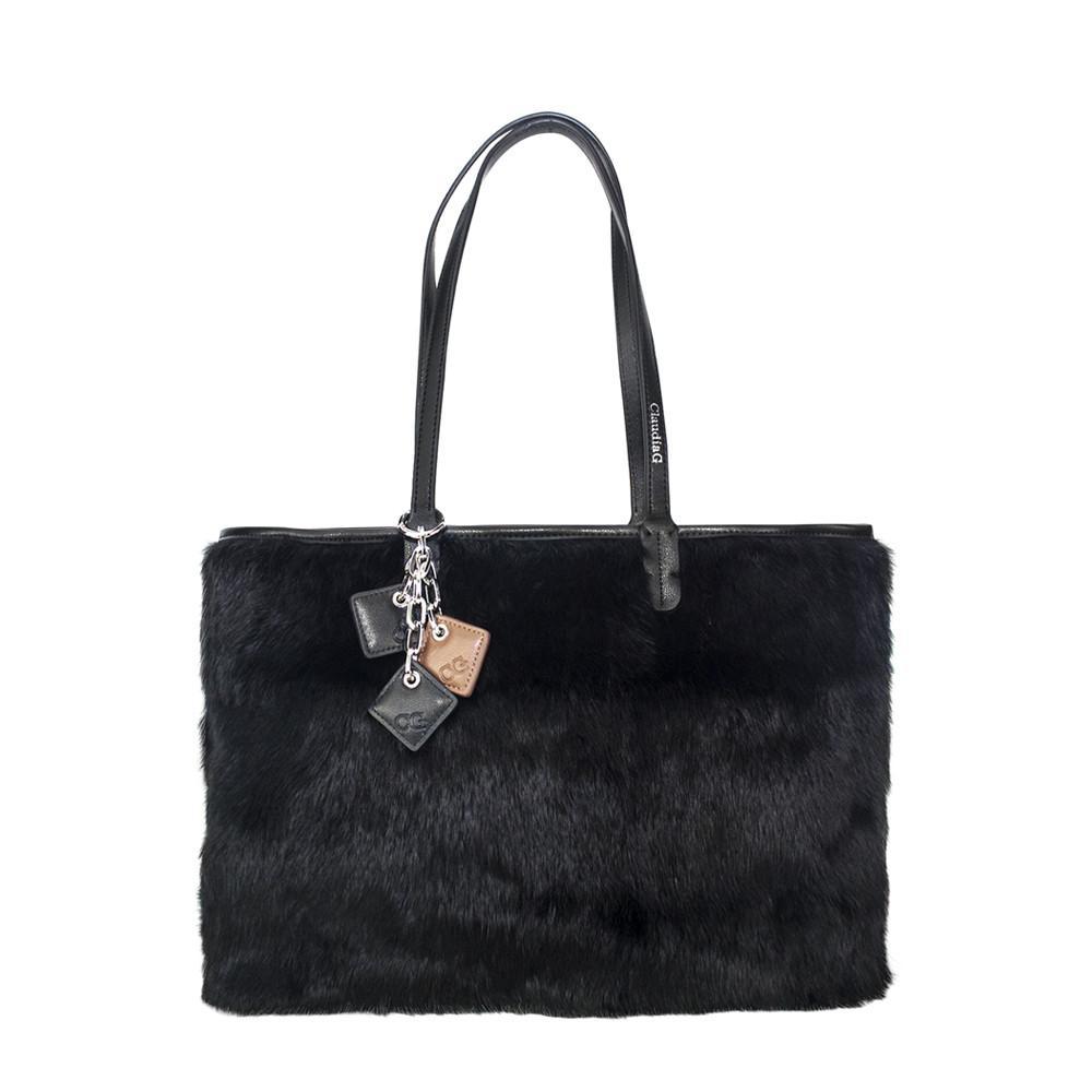 Olivia Fur+Leather Handbag - Black - CSB Designs