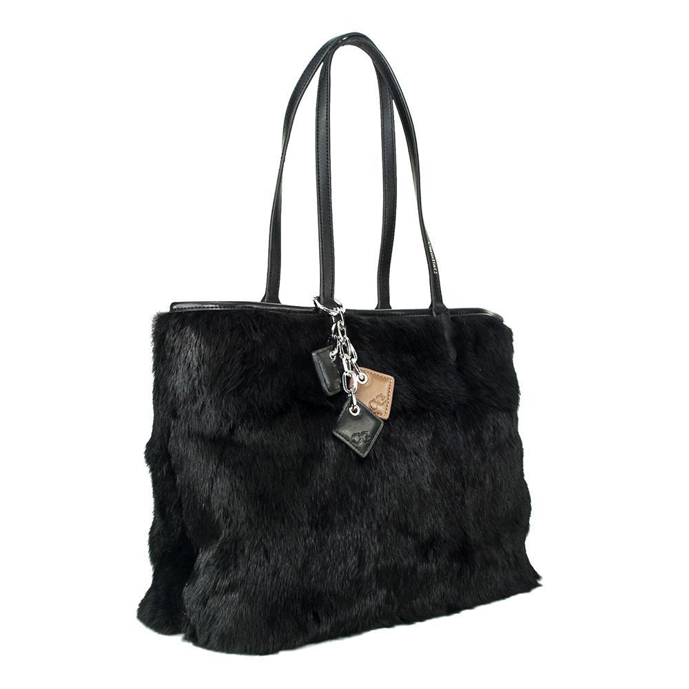 Olivia Fur+Leather Handbag - Black - CSB Designs
