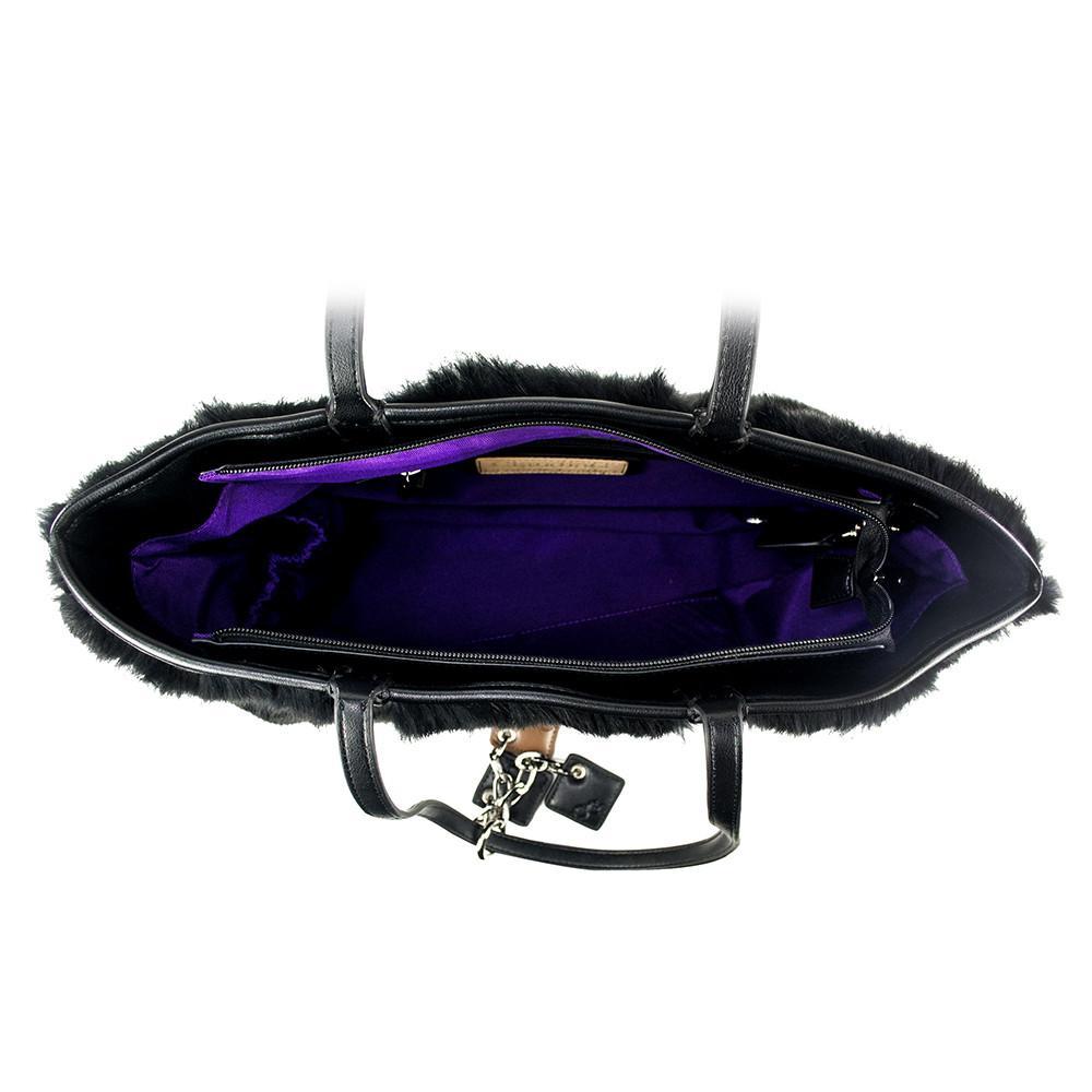 Olivia Fur+Leather Handbag - Black - CSB Designs