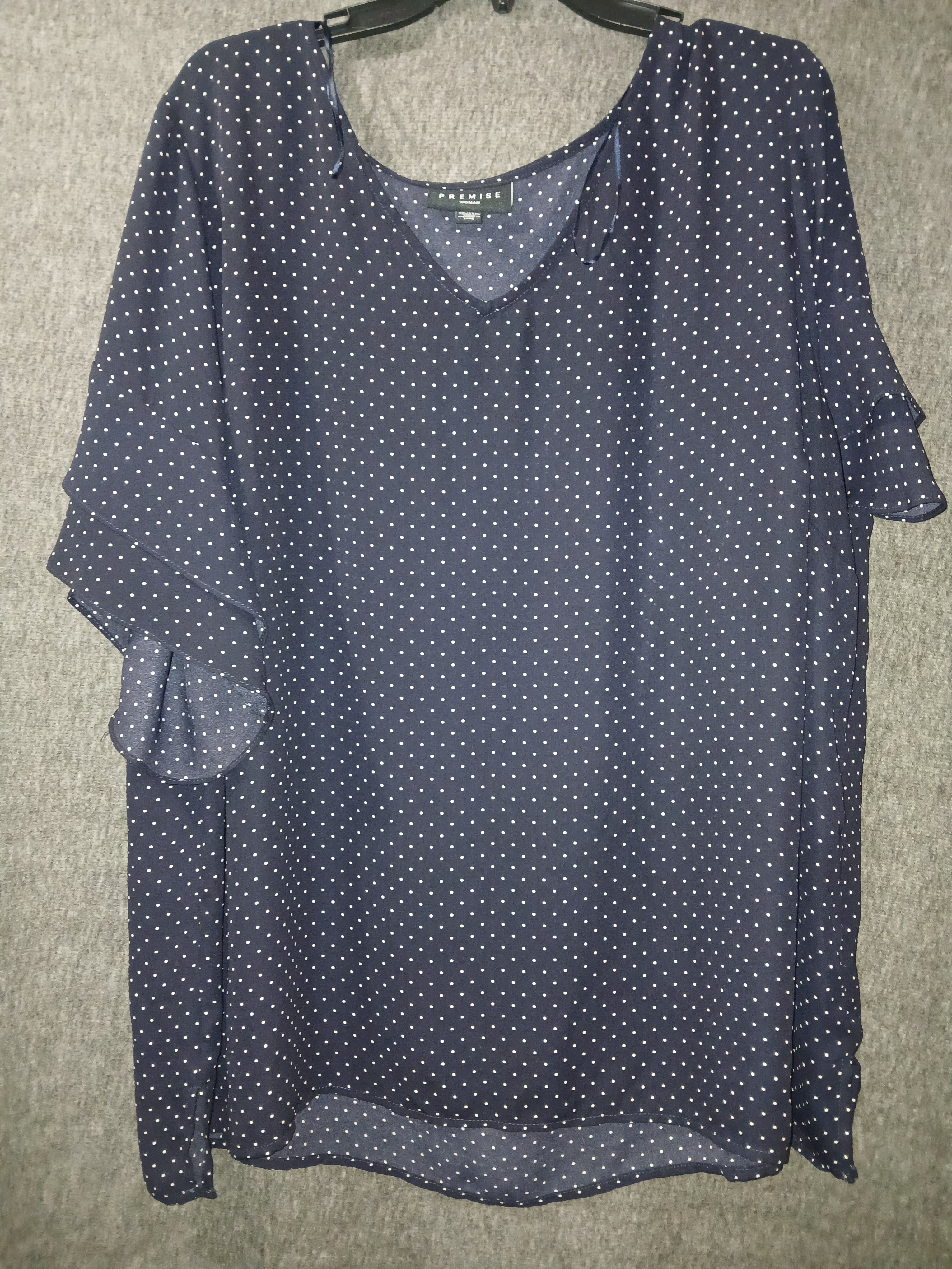 Navy and White Polka Dot Top